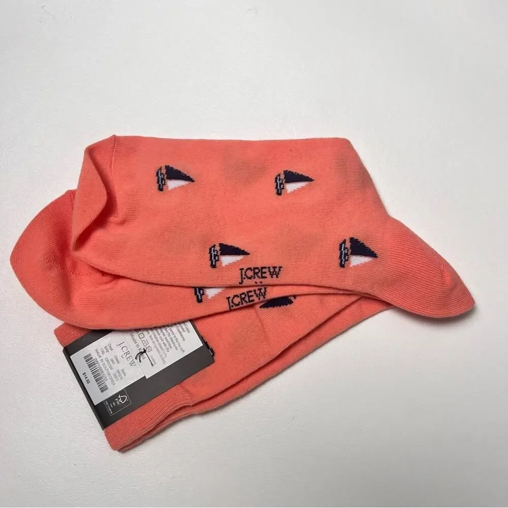J.Crew Men's Nautical Sailboat Orange Printed Graphic Preppy Socks NWT
